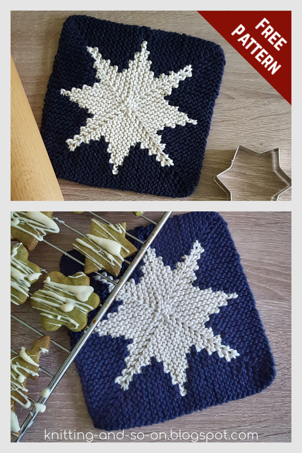 Pixel Star Potholder Free Knitting Pattern