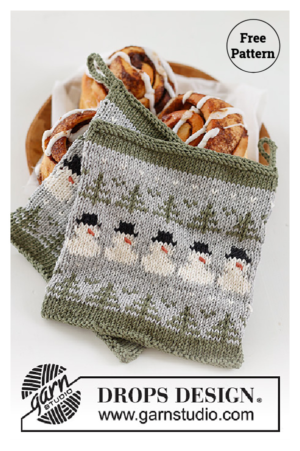 Snowman Time Potholders Free Knitting Pattern