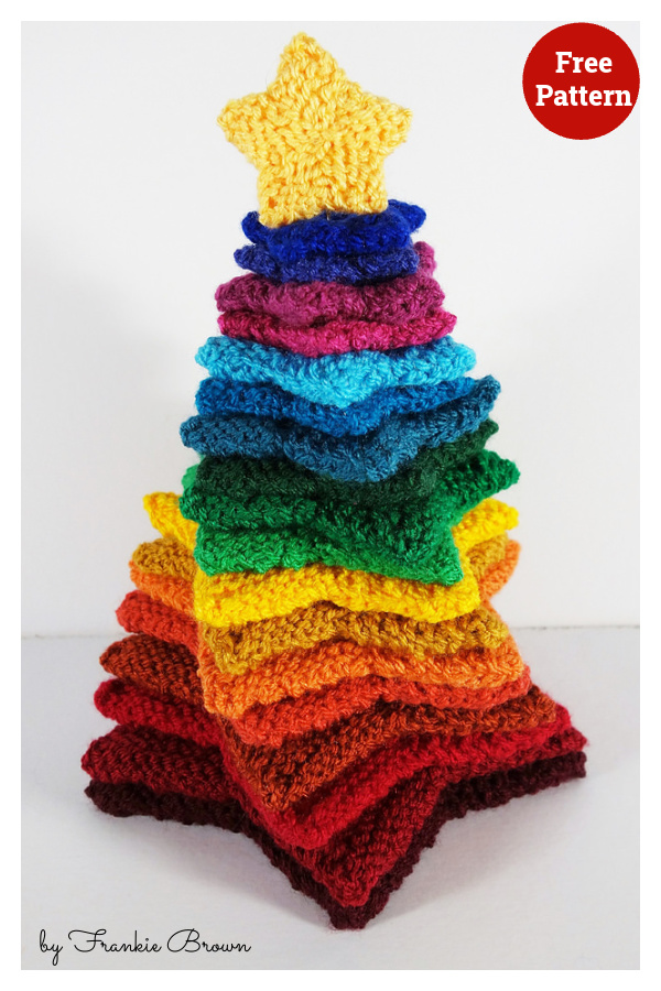 Stacking Stars Rainbow Tree Free Knitting Patter