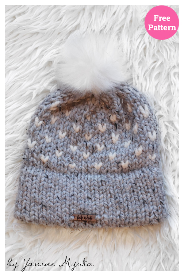 Tiny Hearts Double Brim Hat Free Knitting Pattern