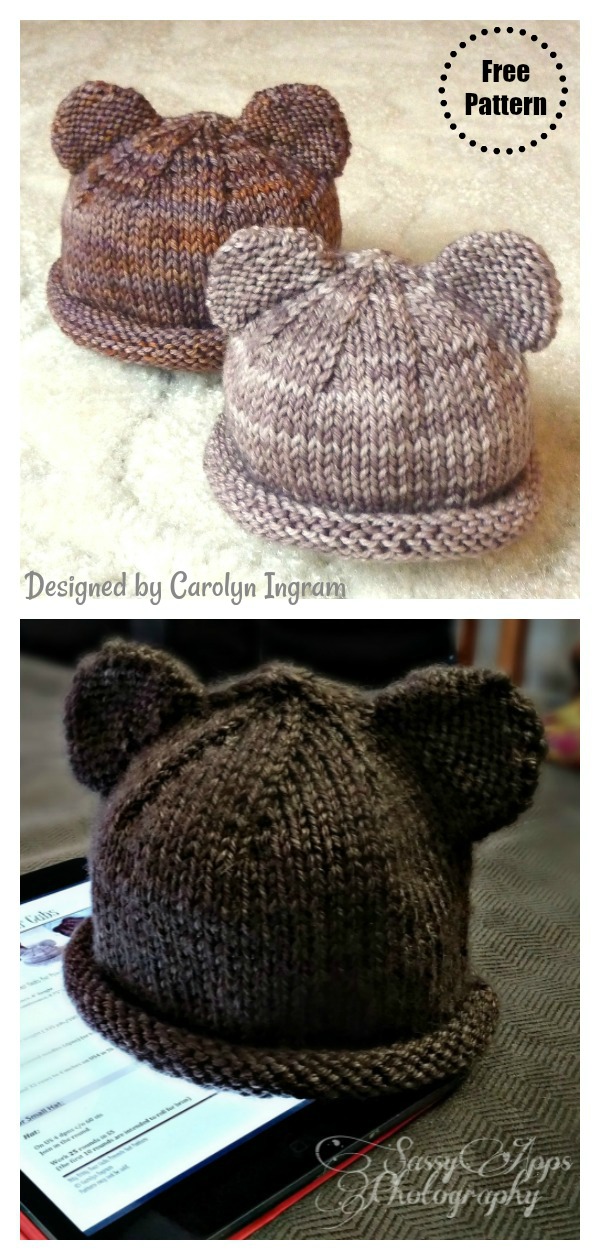Bear Baby Hat Free Knitting Pattern 