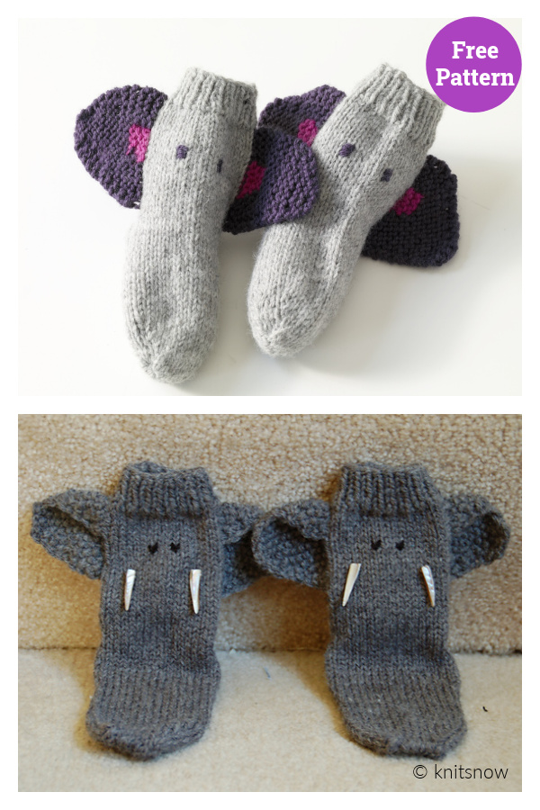 Child's Elephant Socks Free Knitting Pattern