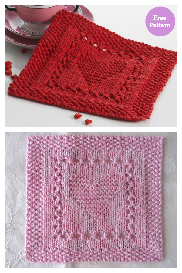 Heart Dishcloth or Blanket Blocks Free Knitting Pattern 