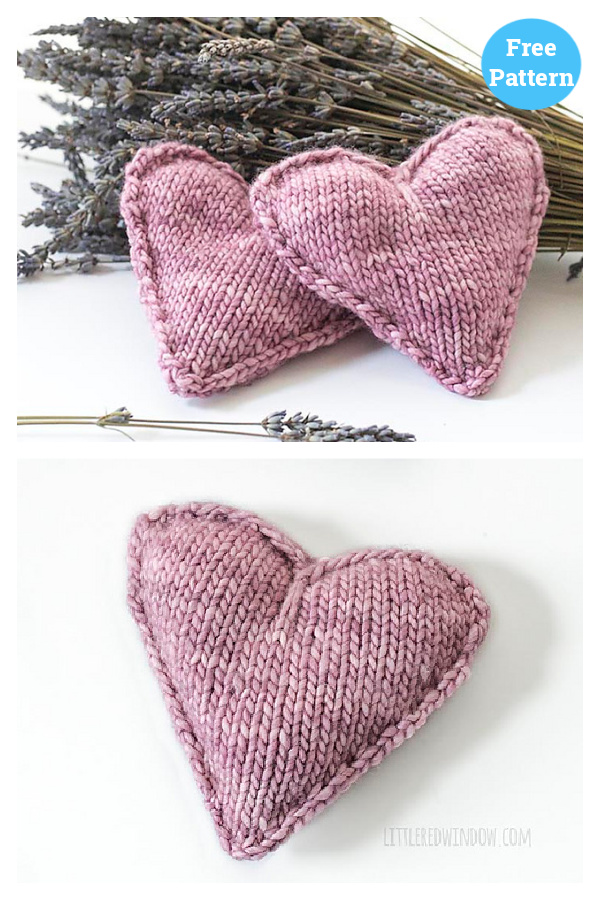 Heart-Shaped Lavender Sachet Free Knitting Pattern