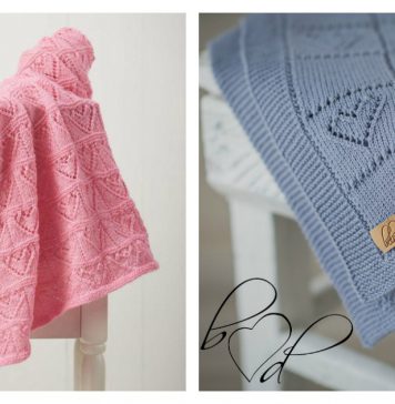 Lace Hearts Baby Blanket Free Knitting Pattern and Paid