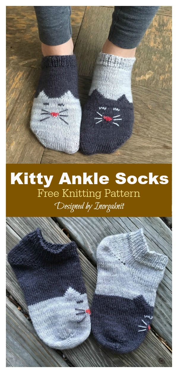 YinYang Kitty Ankle Socks Free Knitting Pattern