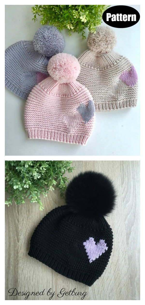 Heart Beanie Hat Knitting Pattern
