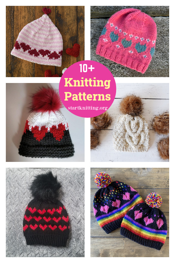 10+ Hearts Hat Knitting Patterns 