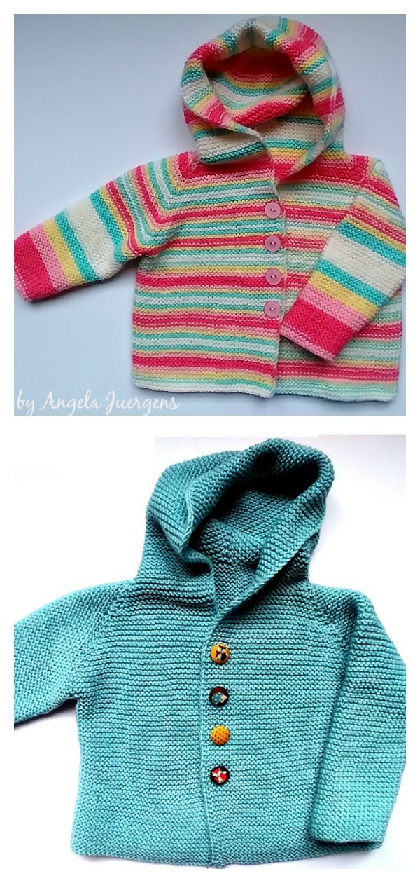 7 Garter Stitch Hooded Baby Jacket Free Knitting Pattern
