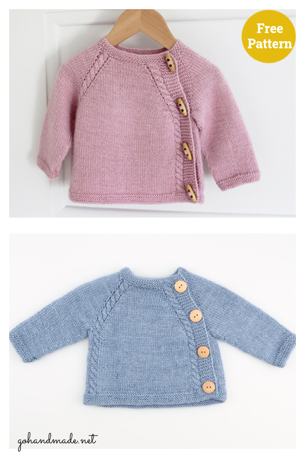 Baby Sweater with Asymmetrical Button Tape Free Knitting Pattern