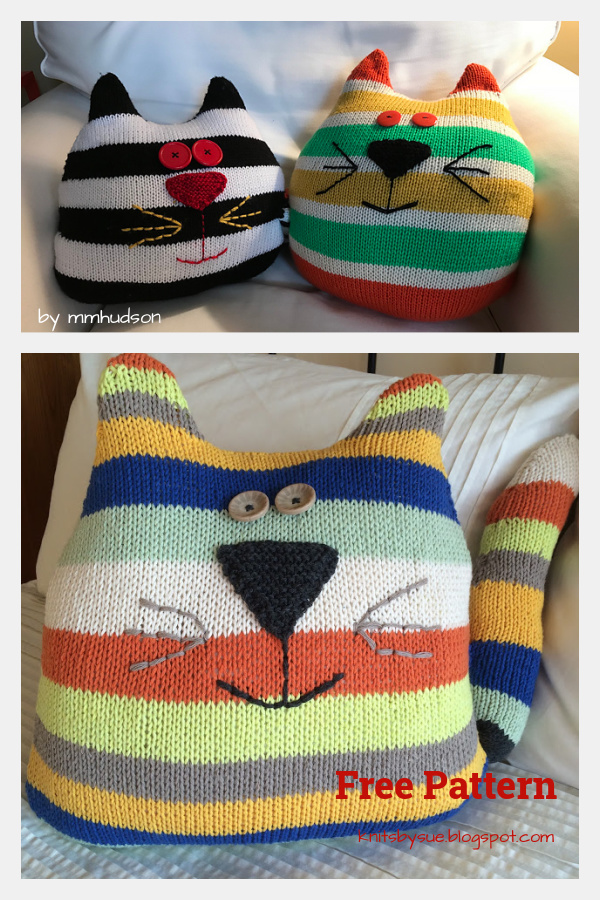 Cat Cushion Free Knitting Pattern 
