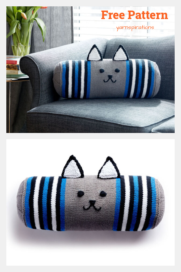 Kitty Bolster Pillow Free Knitting Pattern 