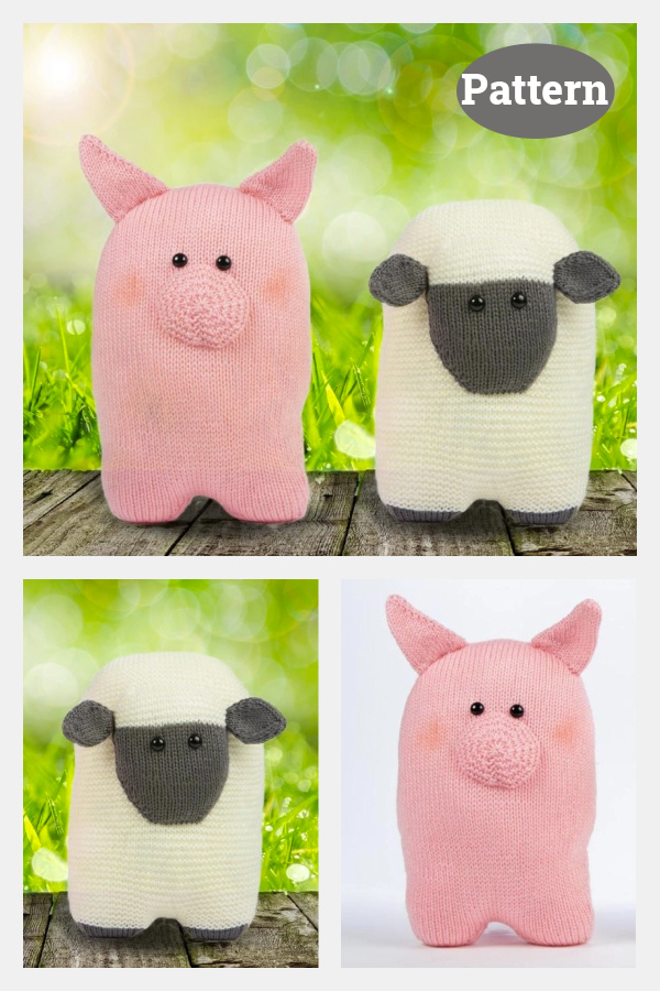 Sheep and Pig Cushions Knitting Pattern