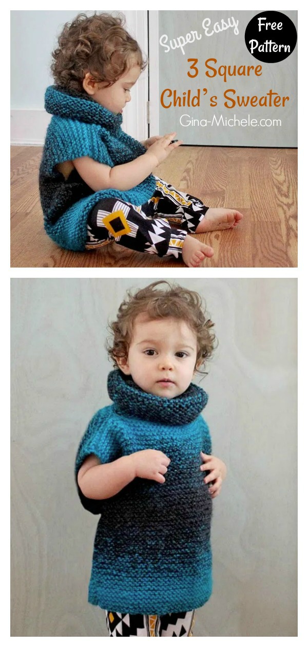 Super Easy 3 Square Child’s Sweater Free Knitting Pattern