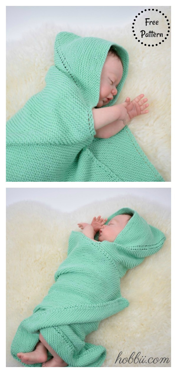 Garter Stitch Hooded Baby Blanket Free Knitting Pattern