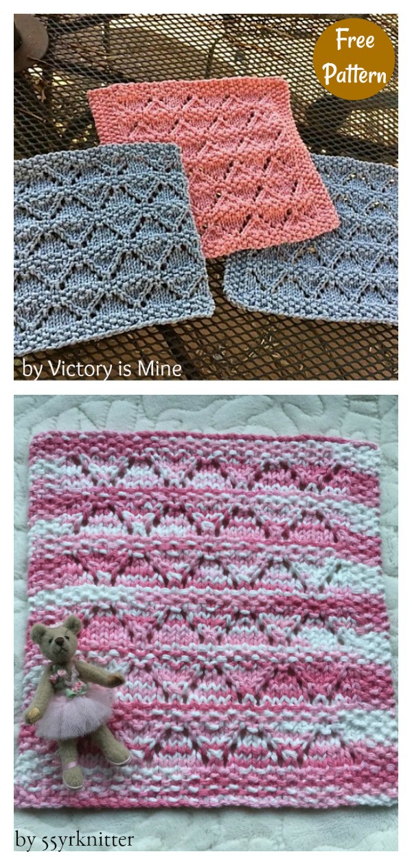 Broken Lacy Diamonds Washcloth Free Knitting Pattern