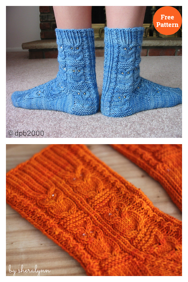 Owl Motif Socks Free Knitting Pattern