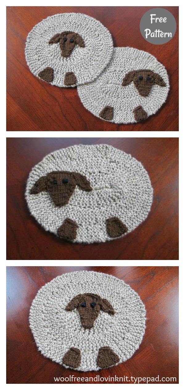 Sheep Coaster Free Knitting Pattern