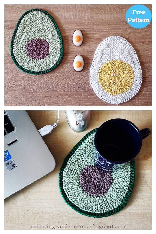 Avocado Coasters or Potholder Free Knitting Pattern