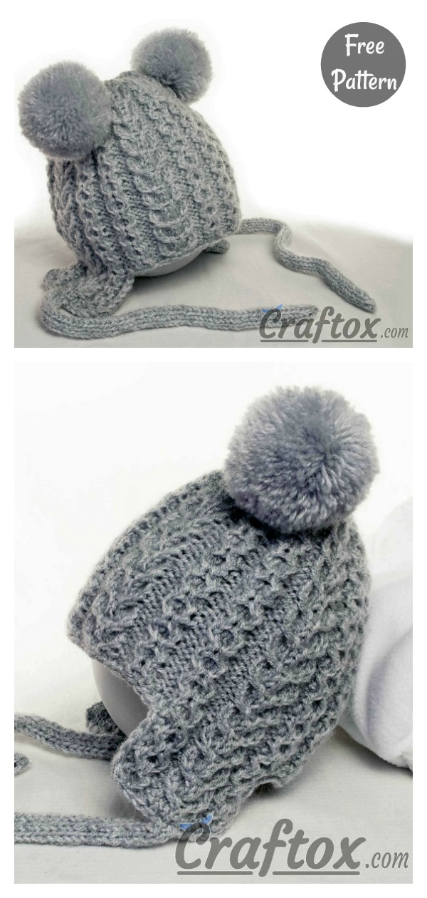 Winter hat with Pom Poms Free Knitting Pattern