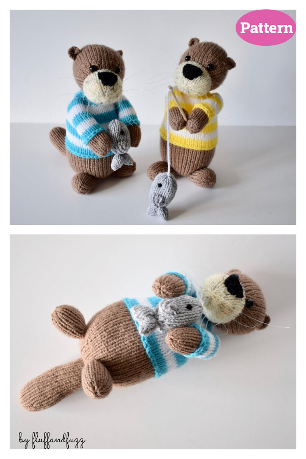 Otters Gone Fishing Toy Knitting Pattern