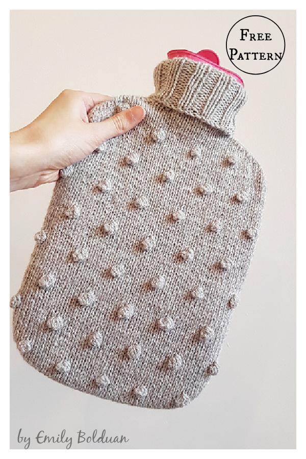 Bobble Hot Water Bottle Cover Free Knitting Pattern 