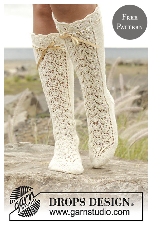 Lace Knee High Socks Free Knitting Pattern 