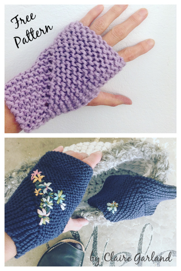 Garter Stitch Fingerless Mitts Free Knitting Pattern 