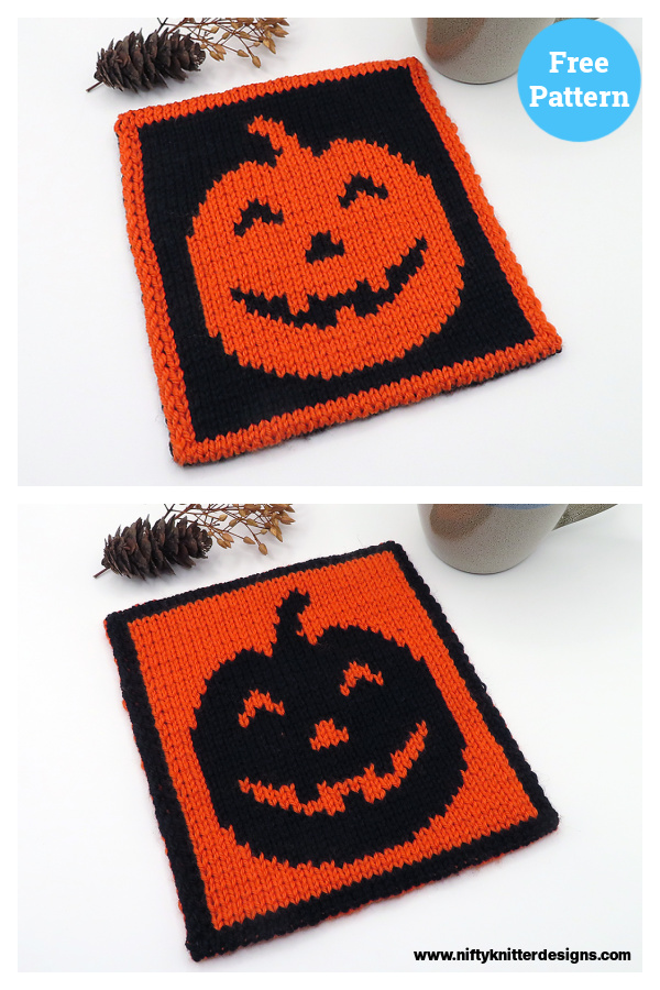 Halloween Pumpkin Potholder Free Knitting Pattern