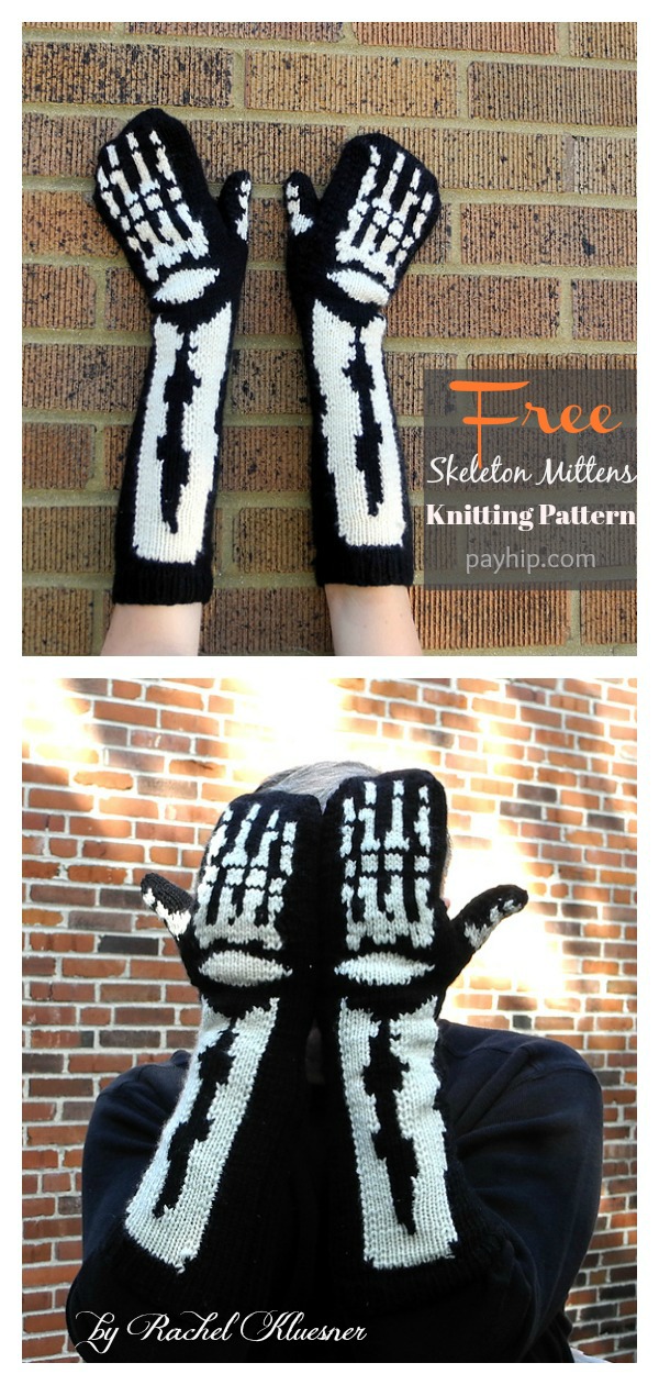 Halloween Skeleton Mittens Free Knitting Pattern 