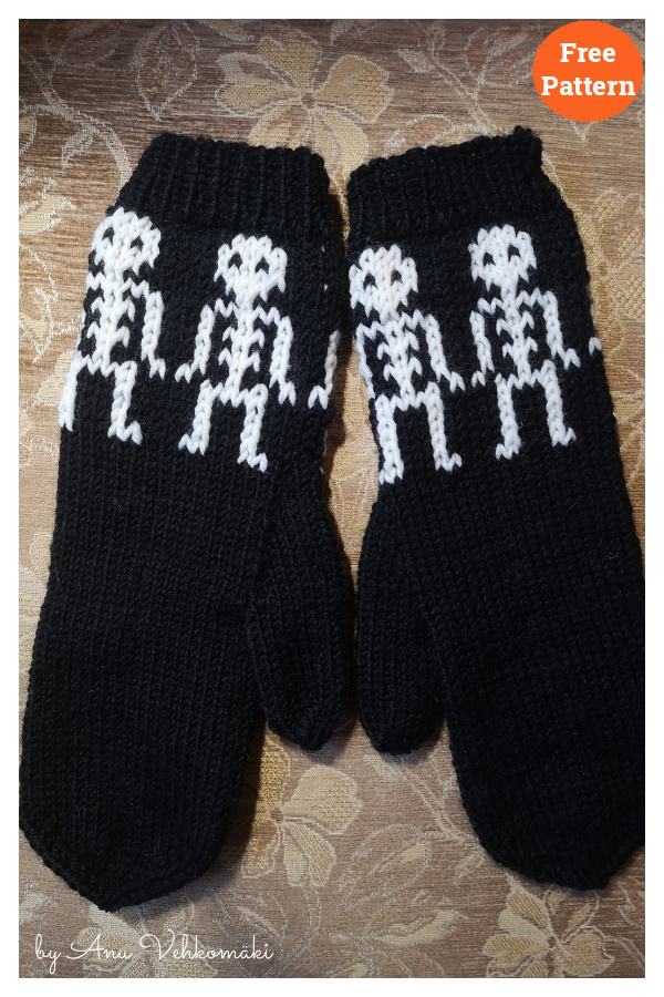 Spooky Scary Skeletons Mittens Free Knitting Pattern