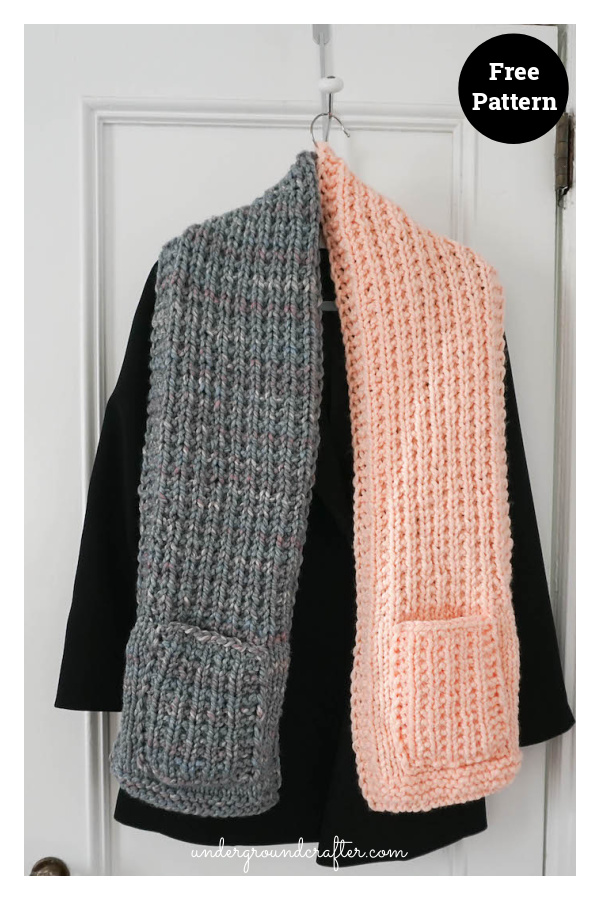 Color Blocked Pocket Scarf Free Knitting Pattern