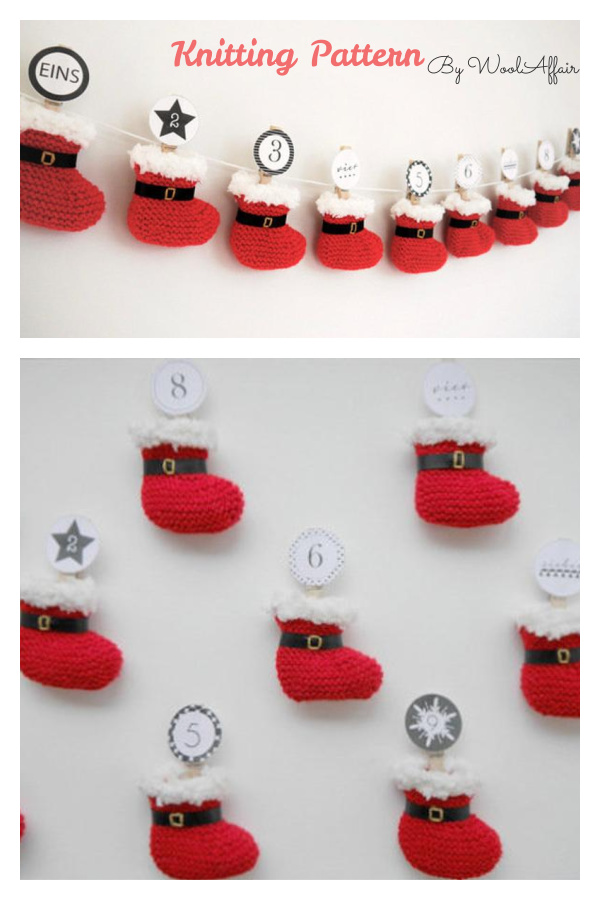 Mini Santas Booties Advent Calendar Knitting Pattern