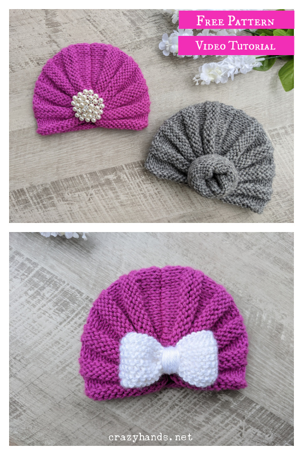 Baby Turban Hat Free Knitting Pattern and Video Tutorial