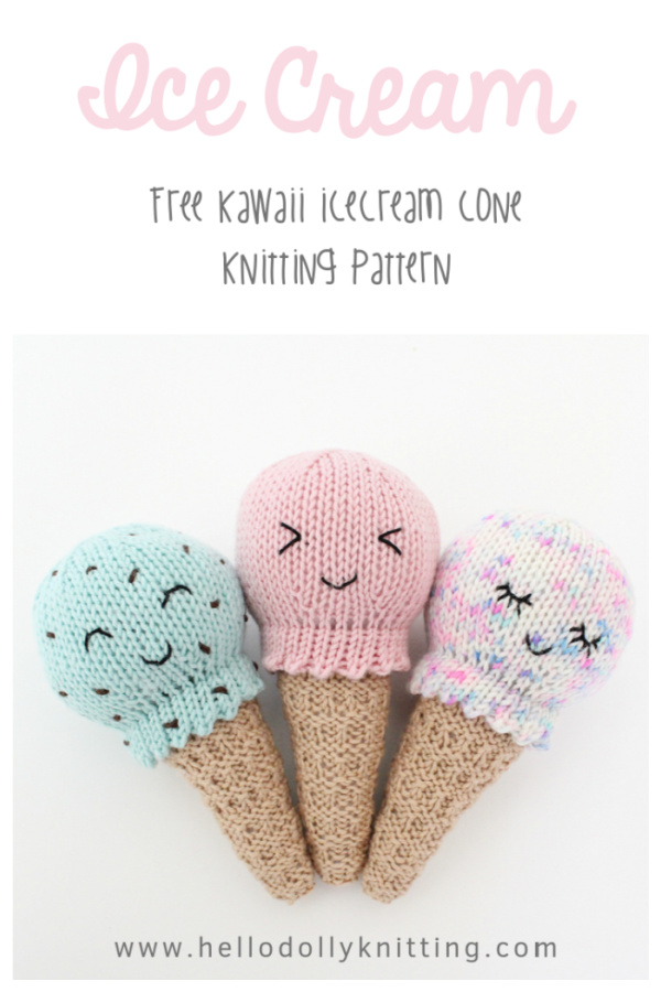 Kawaii Ice Cream Cone Baby Rattle Free Knitting Pattern
