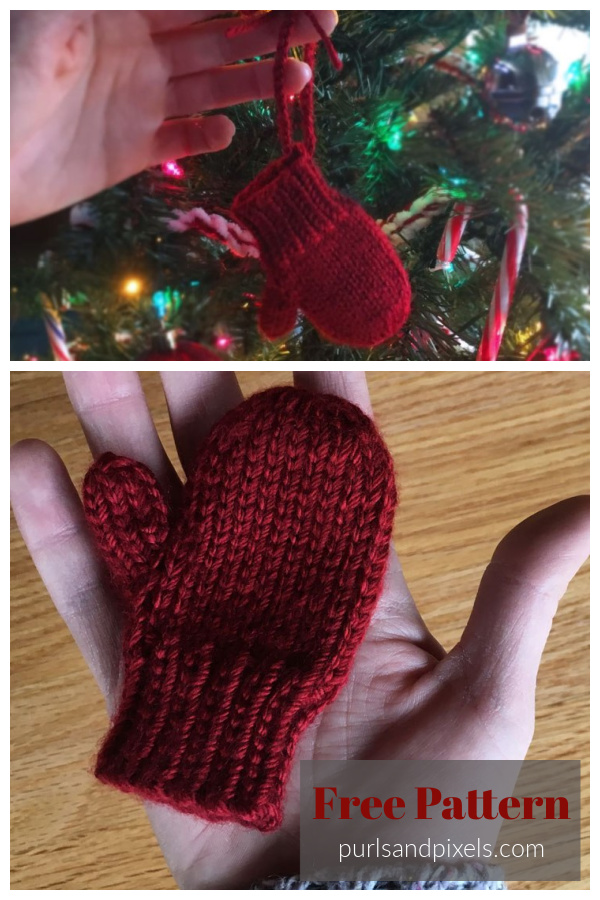 Mitten Holiday Ornament Free Knitting Pattern