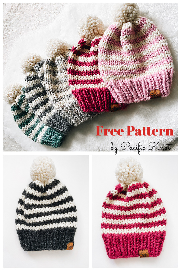 Oxford Toque Basic Striped Hat Free Knitting Pattern