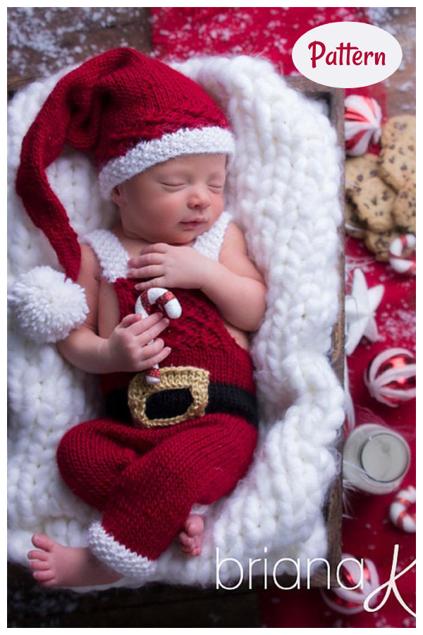 Santa Holiday Outfit Overalls and Hat Knitting Pattern