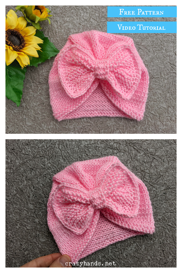 Turban Hat with Bow Free Knitting Pattern and Video Tutorial