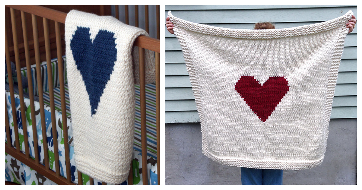 Heart Baby Blanket Free Knitting Pattern and Paid