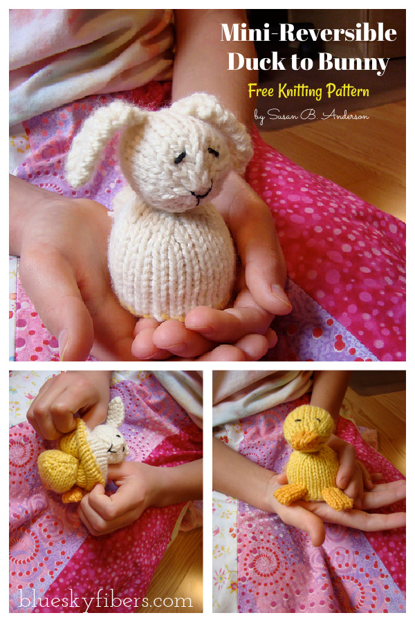 Mini-Reversible Duck to Bunny Free Knitting Pattern