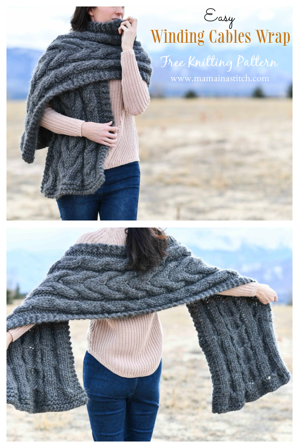 Easy Winding Cables Wrap Free Knitting Pattern