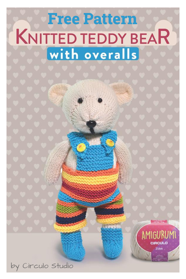Teddy bear with overalls Free Knitting Pattern