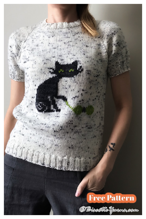 Biscot-tee Cat Pullover Sweater Free Knitting Pattern