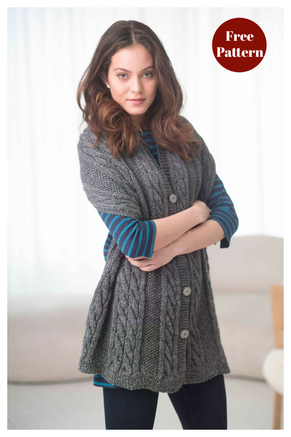 Cabled And Buttoned Wrap Free Knitting Pattern