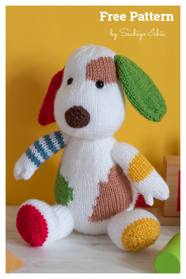 Colourful Patchy Dog Free Knitting Pattern