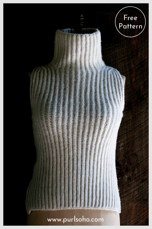 Brioche Sleeveless Turtleneck Vest Free Knitting Pattern