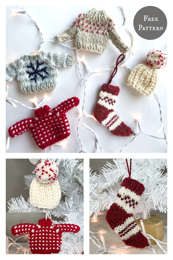 Christmas Mini Ornaments Free Knitting Pattern