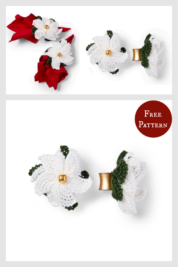 Christmas Poinsettia Napkin Ring Free Knitting Pattern