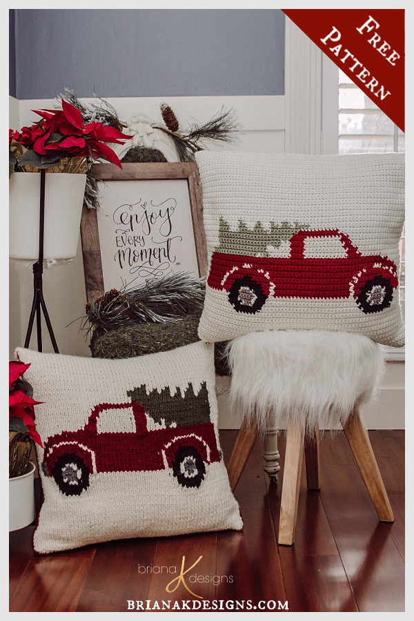 Farmhouse Truck Pillow Cover Free Knitting Pattern